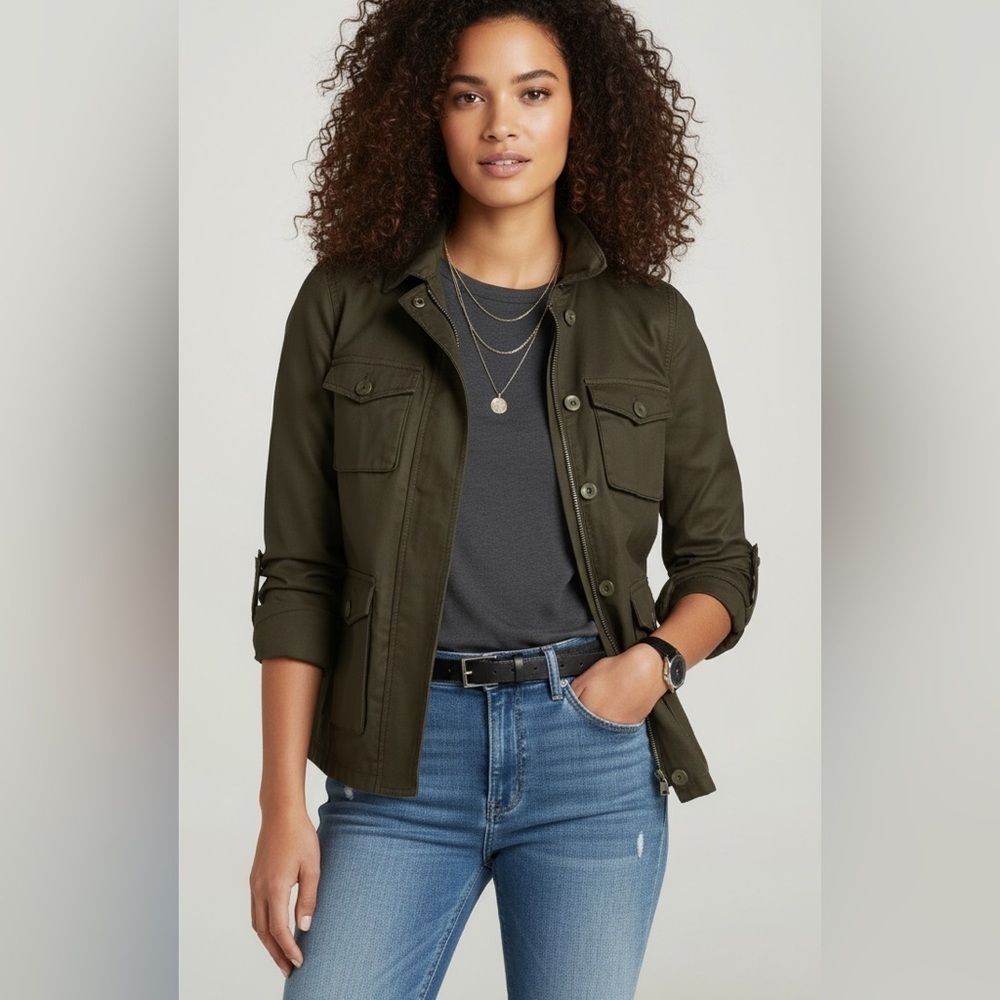 J. Crew Green Utility Jacket with Durable Cotton and Military-Inspired Style
